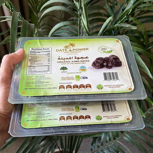 2x500g (2.2LBs) Organic Ajwa Dates from Madinah, 100% Natural, Dried Fruit, Sweet & Chewy